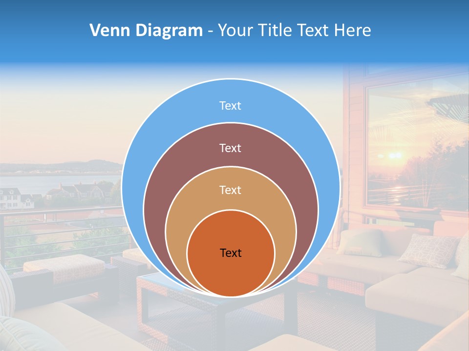 A Balcony With A Table, Couches And A View Of The Water PowerPoint Template