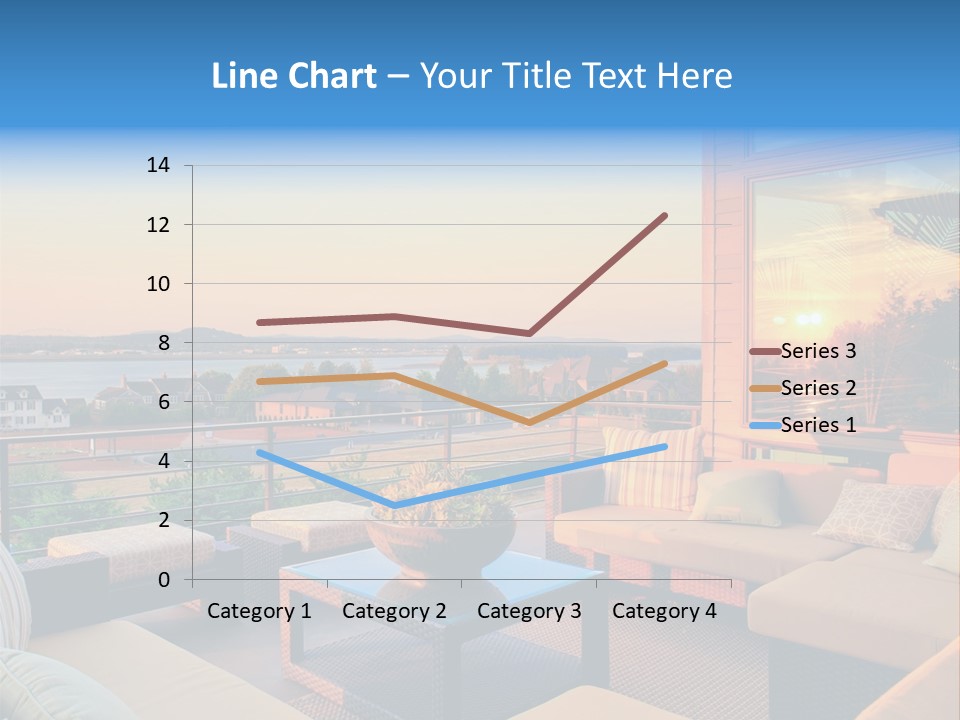 A Balcony With A Table, Couches And A View Of The Water PowerPoint Template