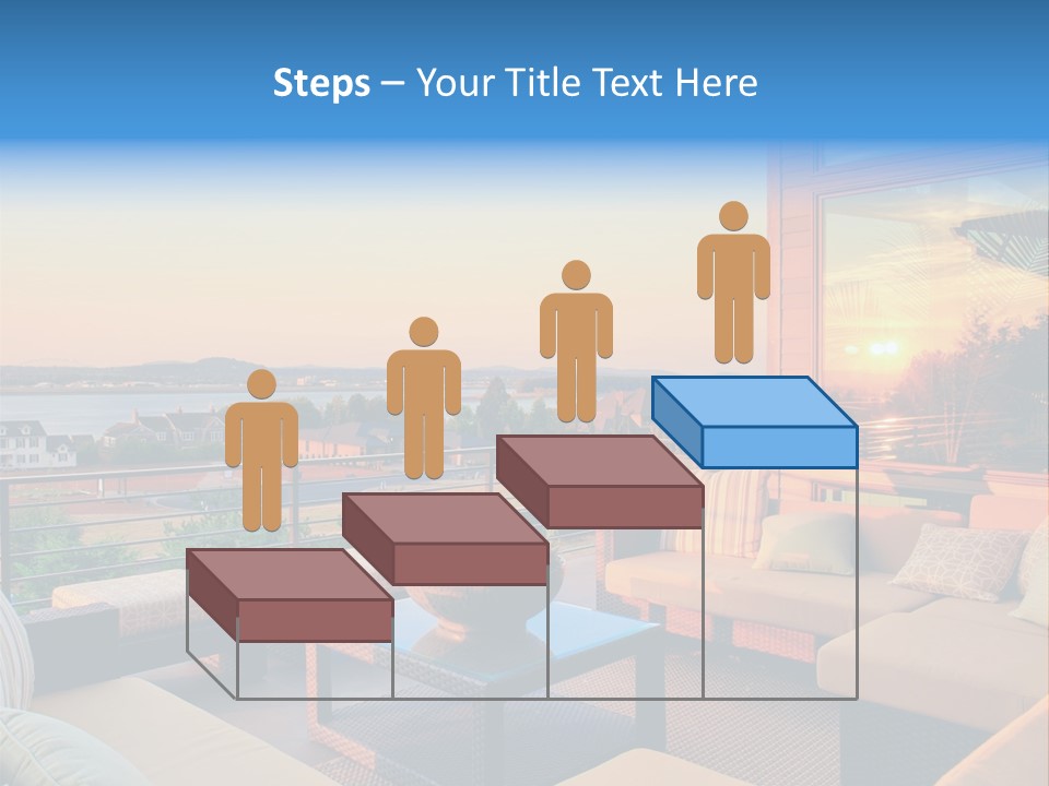 A Balcony With A Table, Couches And A View Of The Water PowerPoint Template
