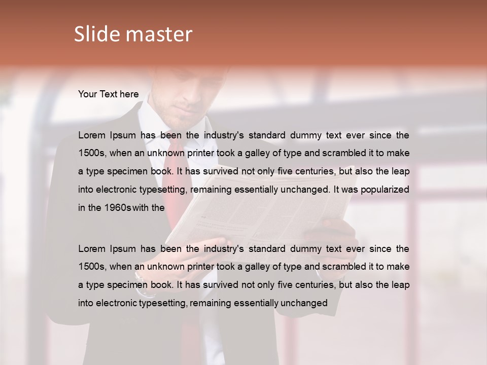 A Man In A Suit Reading A Newspaper PowerPoint Template