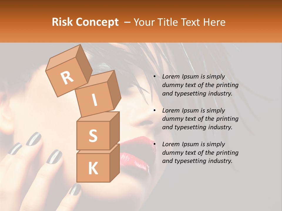 A Woman's Face With Black And White Nails And A Red Lipstick PowerPoint Template