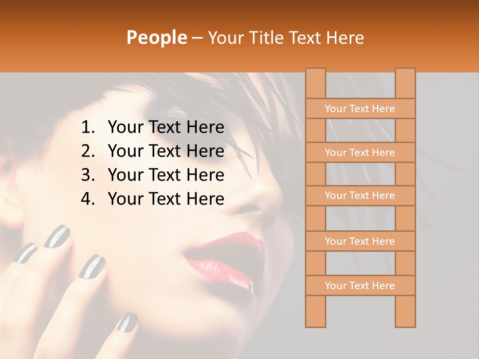 A Woman's Face With Black And White Nails And A Red Lipstick PowerPoint Template