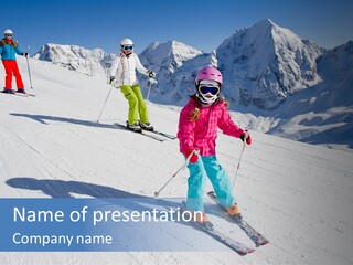 A Group Of People Riding Skis Down A Snow Covered Slope PowerPoint Template