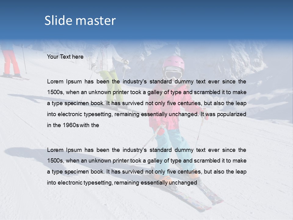 A Group Of People Riding Skis Down A Snow Covered Slope PowerPoint Template