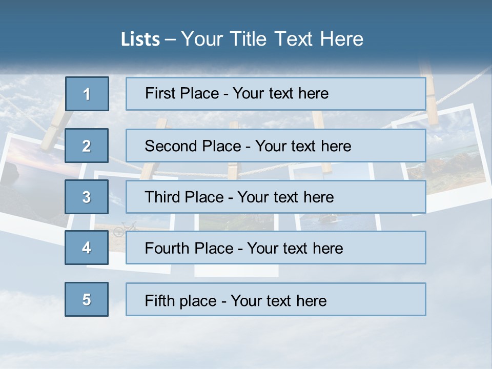 A Bunch Of Pictures Hanging On A Clothes Line PowerPoint Template