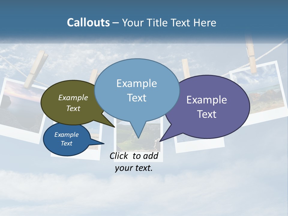 A Bunch Of Pictures Hanging On A Clothes Line PowerPoint Template