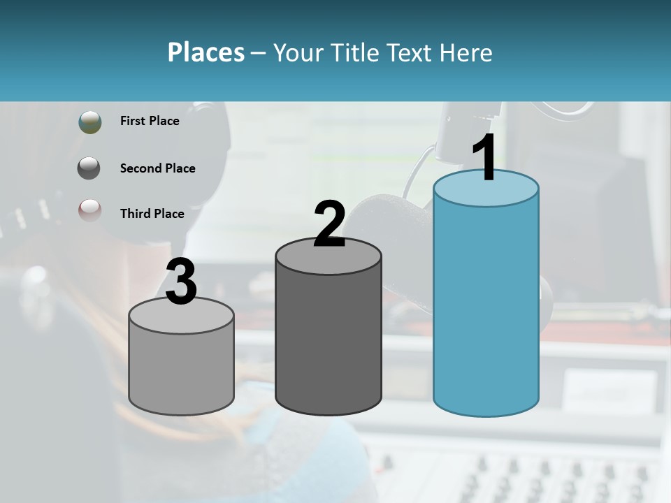 A Woman With Headphones On In Front Of A Microphone PowerPoint Template