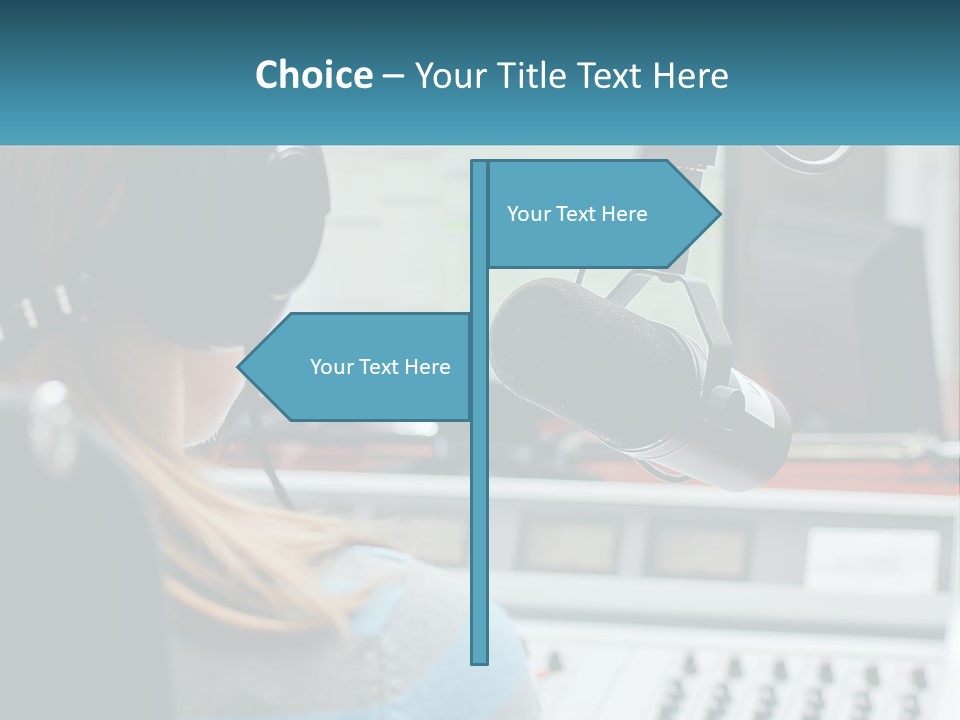 A Woman With Headphones On In Front Of A Microphone PowerPoint Template