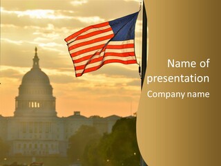 An American Flag Flying In Front Of The Capitol Building PowerPoint Template