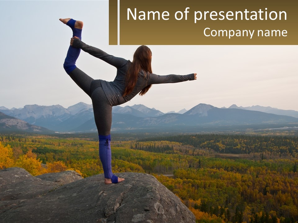 A Woman Doing A Yoga Pose On Top Of A Mountain PowerPoint Template