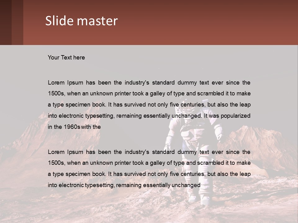 A Man In An Astronaut Suit Walking On A Rocky Surface With Mountains In The Background PowerPoint Template