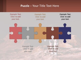 A Man In An Astronaut Suit Walking On A Rocky Surface With Mountains In The Background PowerPoint Template