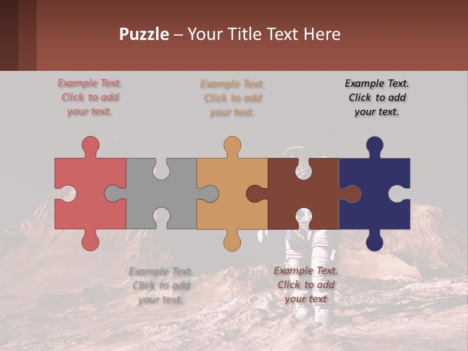 A Man In An Astronaut Suit Walking On A Rocky Surface With Mountains In The Background PowerPoint Template