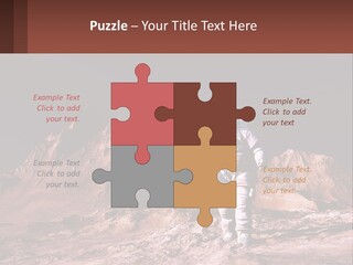 A Man In An Astronaut Suit Walking On A Rocky Surface With Mountains In The Background PowerPoint Template