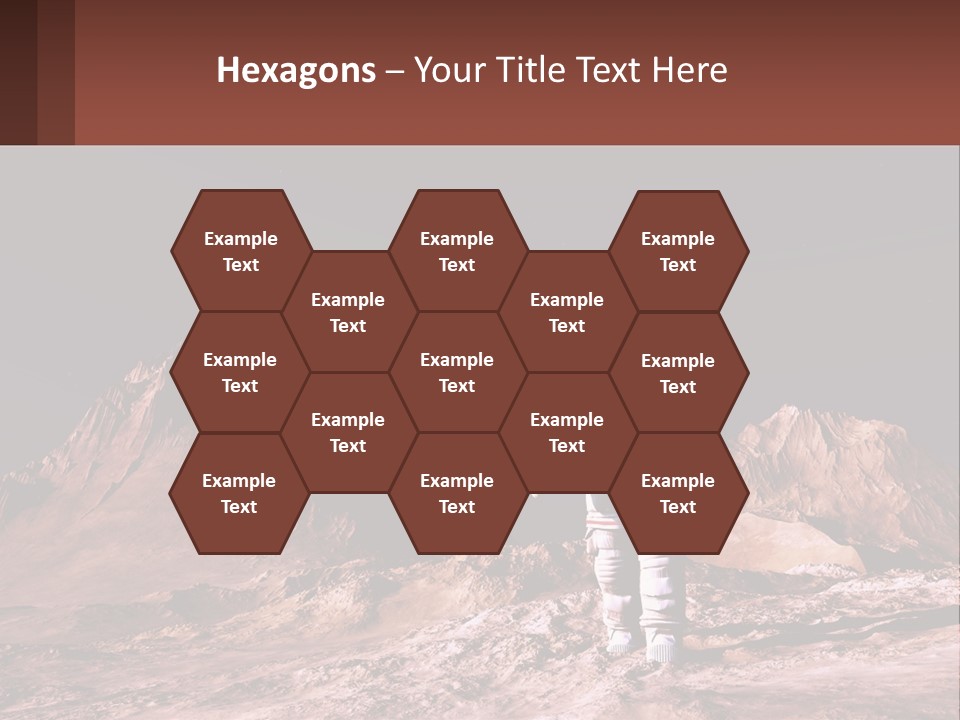 A Man In An Astronaut Suit Walking On A Rocky Surface With Mountains In The Background PowerPoint Template