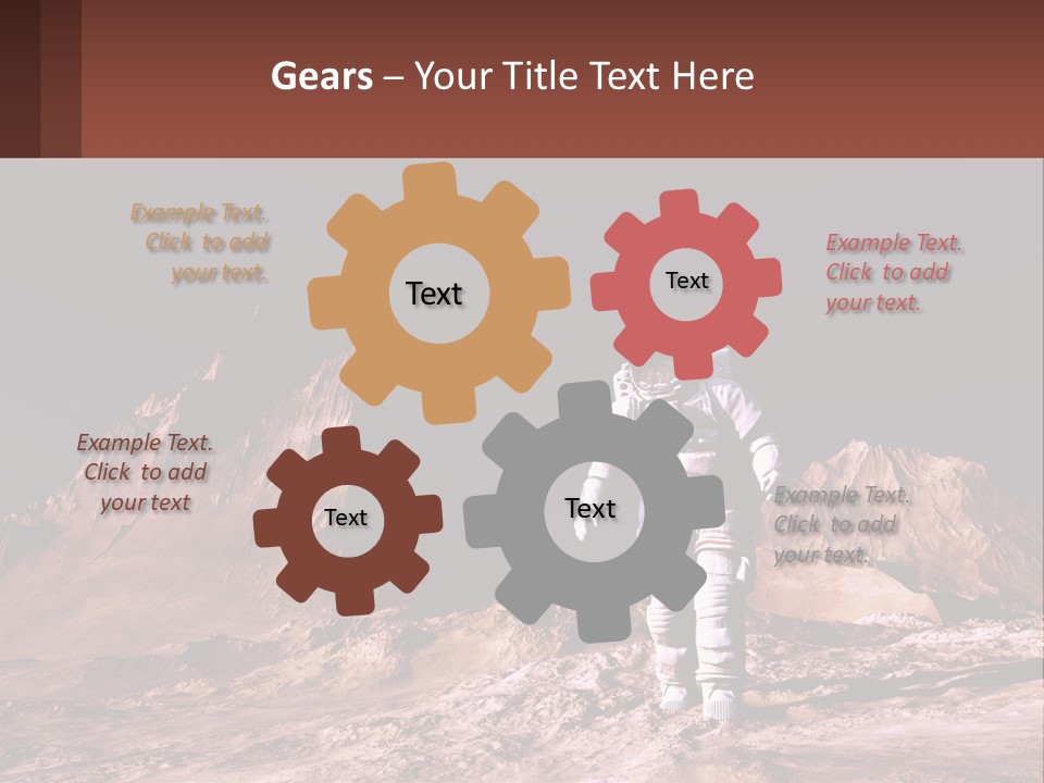 A Man In An Astronaut Suit Walking On A Rocky Surface With Mountains In The Background PowerPoint Template