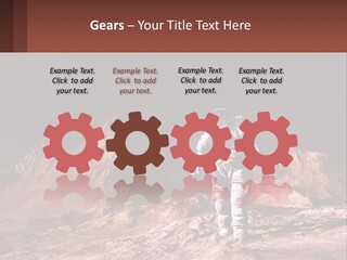 A Man In An Astronaut Suit Walking On A Rocky Surface With Mountains In The Background PowerPoint Template