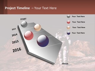 A Man In An Astronaut Suit Walking On A Rocky Surface With Mountains In The Background PowerPoint Template