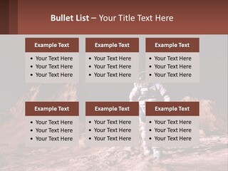 A Man In An Astronaut Suit Walking On A Rocky Surface With Mountains In The Background PowerPoint Template