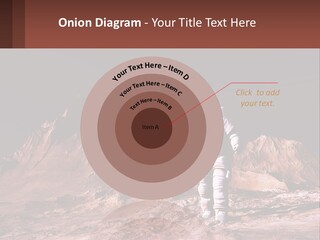 A Man In An Astronaut Suit Walking On A Rocky Surface With Mountains In The Background PowerPoint Template