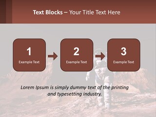 A Man In An Astronaut Suit Walking On A Rocky Surface With Mountains In The Background PowerPoint Template