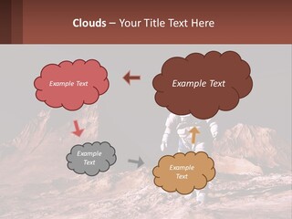 A Man In An Astronaut Suit Walking On A Rocky Surface With Mountains In The Background PowerPoint Template