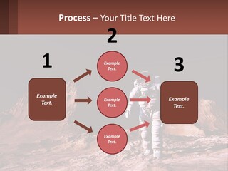 A Man In An Astronaut Suit Walking On A Rocky Surface With Mountains In The Background PowerPoint Template
