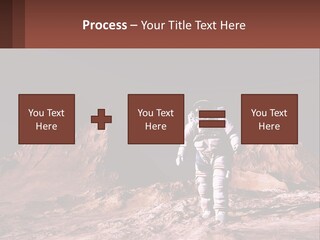 A Man In An Astronaut Suit Walking On A Rocky Surface With Mountains In The Background PowerPoint Template