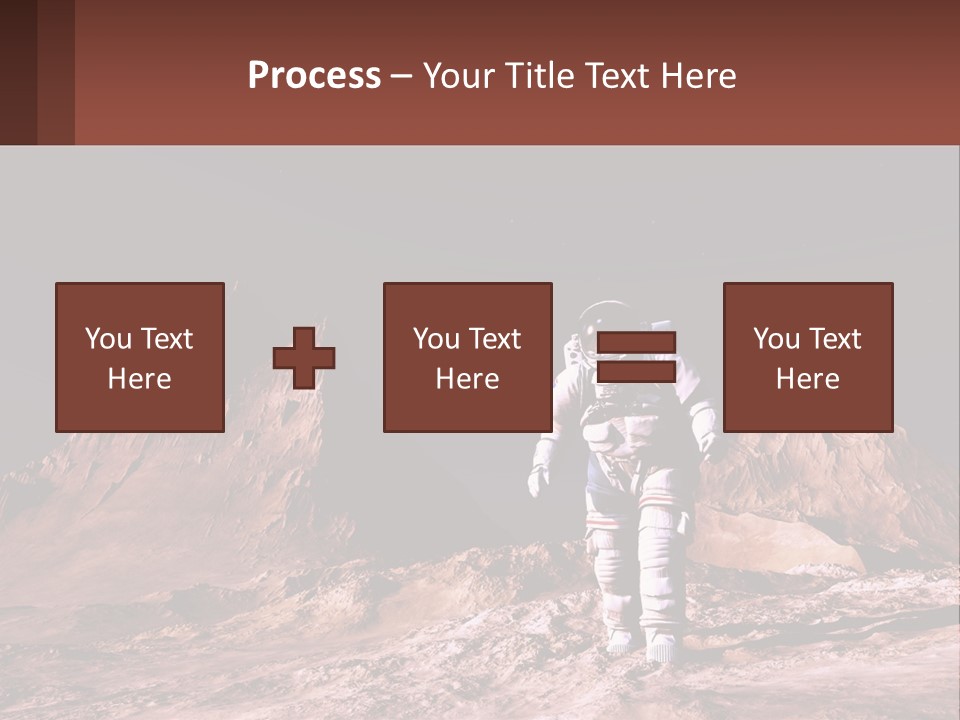 A Man In An Astronaut Suit Walking On A Rocky Surface With Mountains In The Background PowerPoint Template