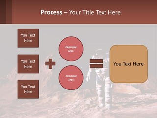 A Man In An Astronaut Suit Walking On A Rocky Surface With Mountains In The Background PowerPoint Template