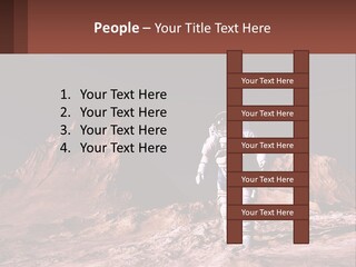 A Man In An Astronaut Suit Walking On A Rocky Surface With Mountains In The Background PowerPoint Template