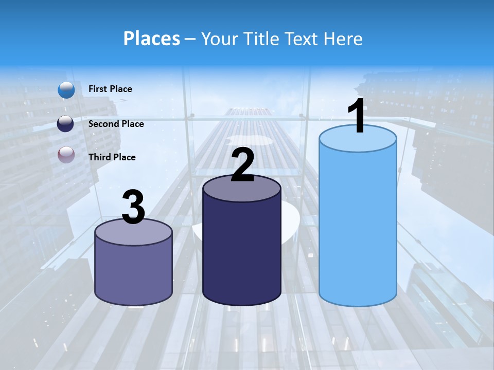 An Apple Logo Is Reflected In A Glass Building PowerPoint Template