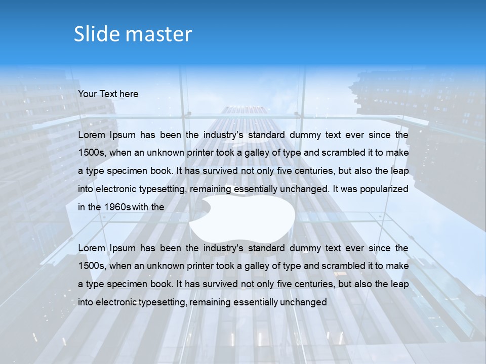 An Apple Logo Is Reflected In A Glass Building PowerPoint Template