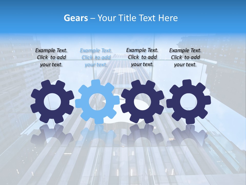 An Apple Logo Is Reflected In A Glass Building PowerPoint Template