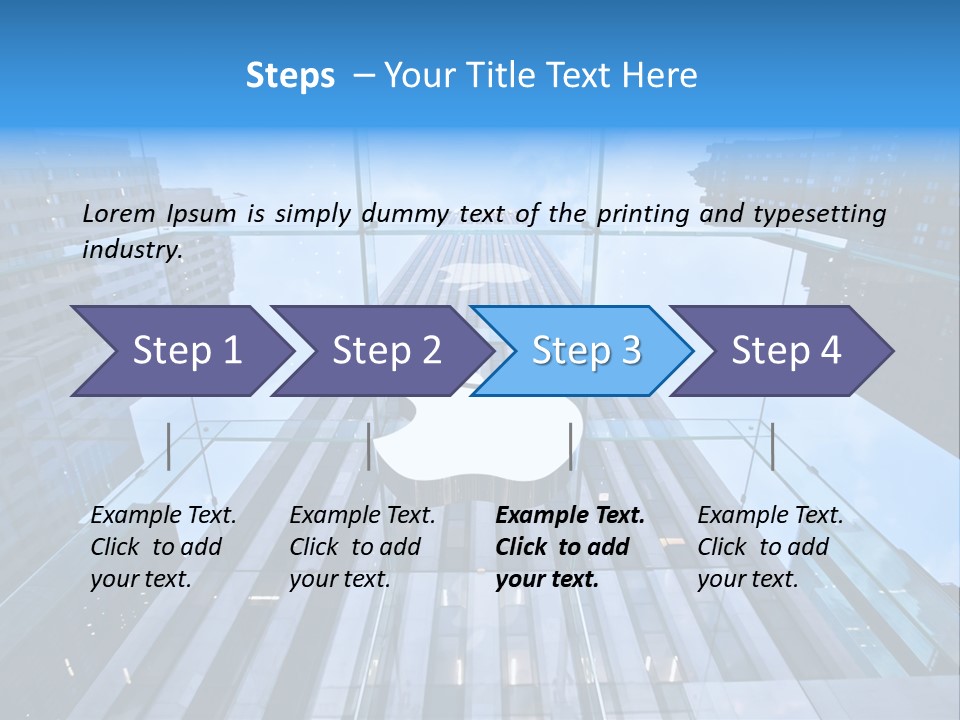 An Apple Logo Is Reflected In A Glass Building PowerPoint Template
