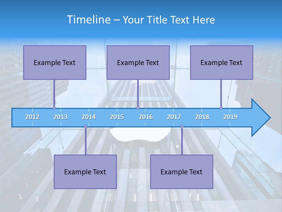 An Apple Logo Is Reflected In A Glass Building PowerPoint Template