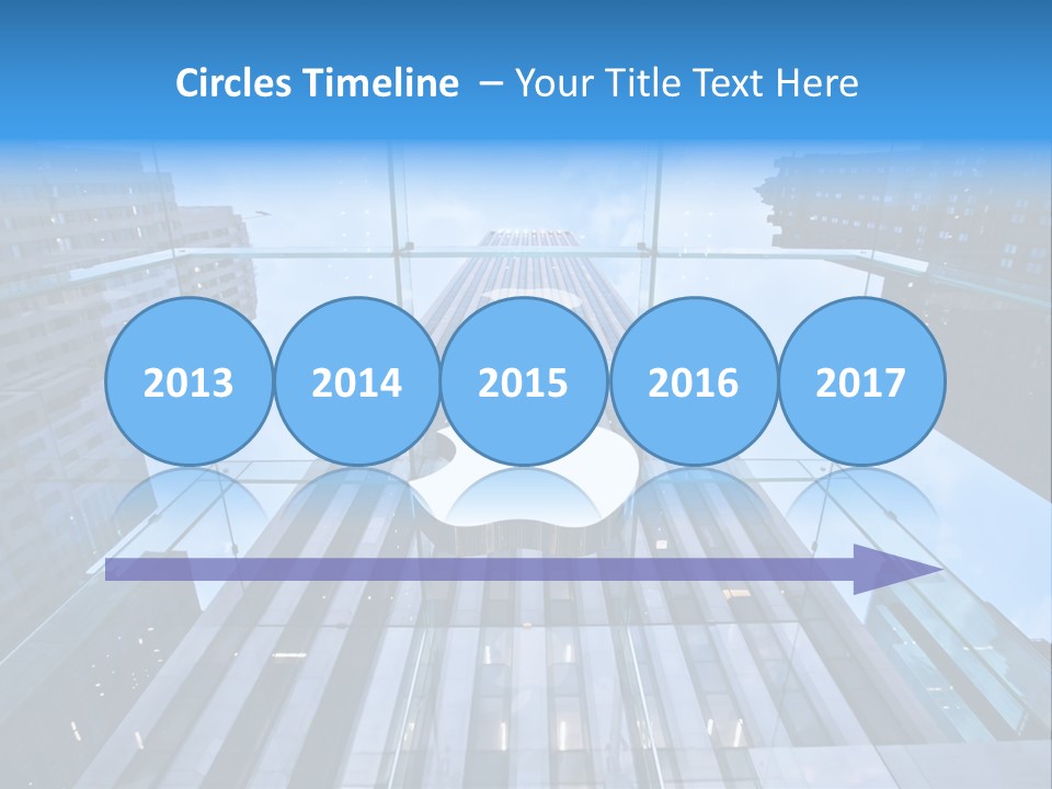 An Apple Logo Is Reflected In A Glass Building PowerPoint Template