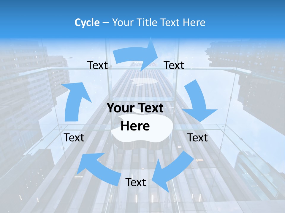 An Apple Logo Is Reflected In A Glass Building PowerPoint Template