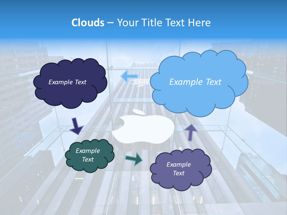 An Apple Logo Is Reflected In A Glass Building PowerPoint Template