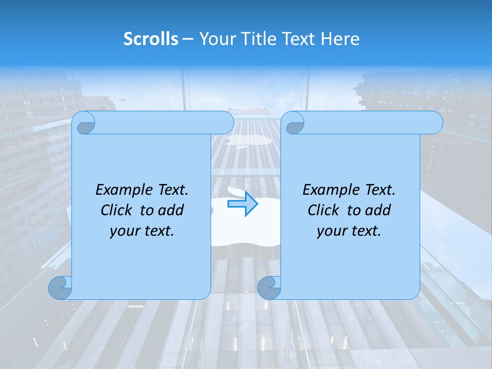 An Apple Logo Is Reflected In A Glass Building PowerPoint Template