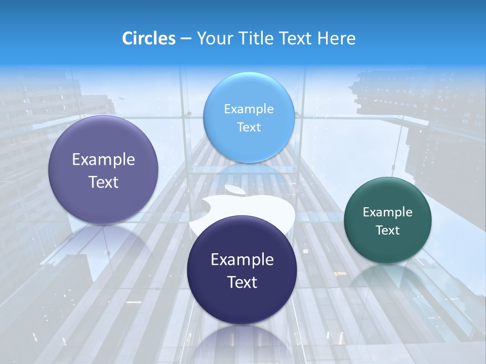 An Apple Logo Is Reflected In A Glass Building PowerPoint Template
