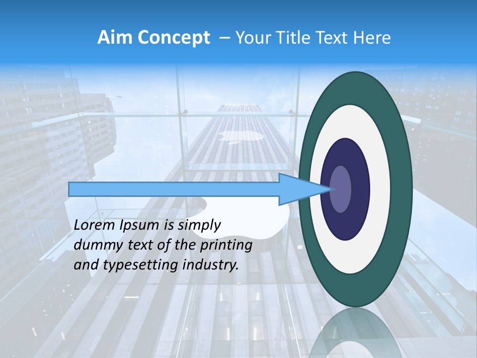 An Apple Logo Is Reflected In A Glass Building PowerPoint Template