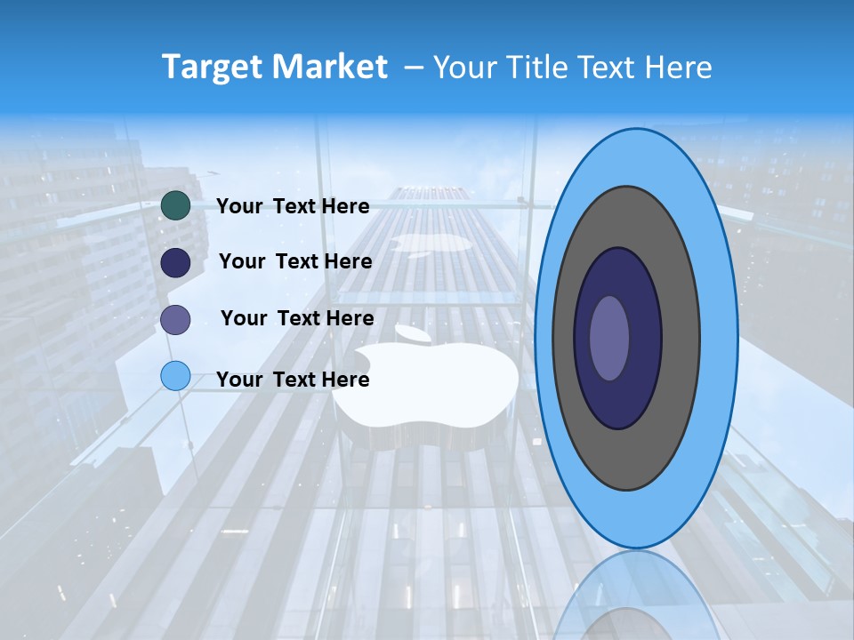 An Apple Logo Is Reflected In A Glass Building PowerPoint Template