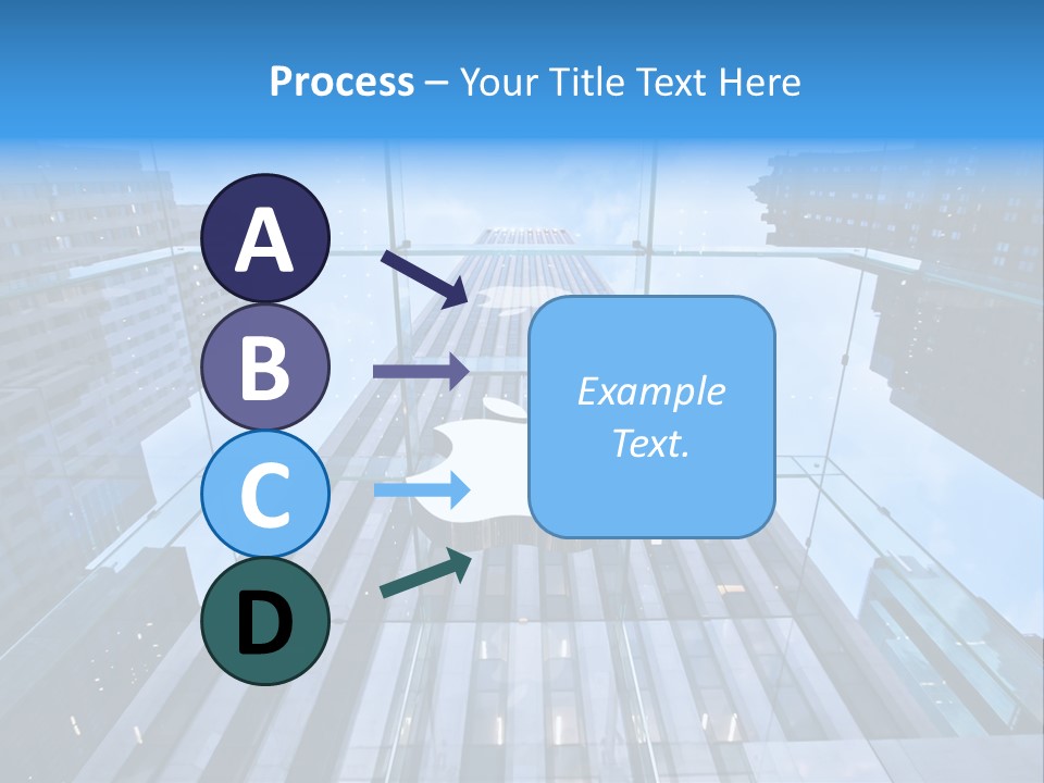 An Apple Logo Is Reflected In A Glass Building PowerPoint Template