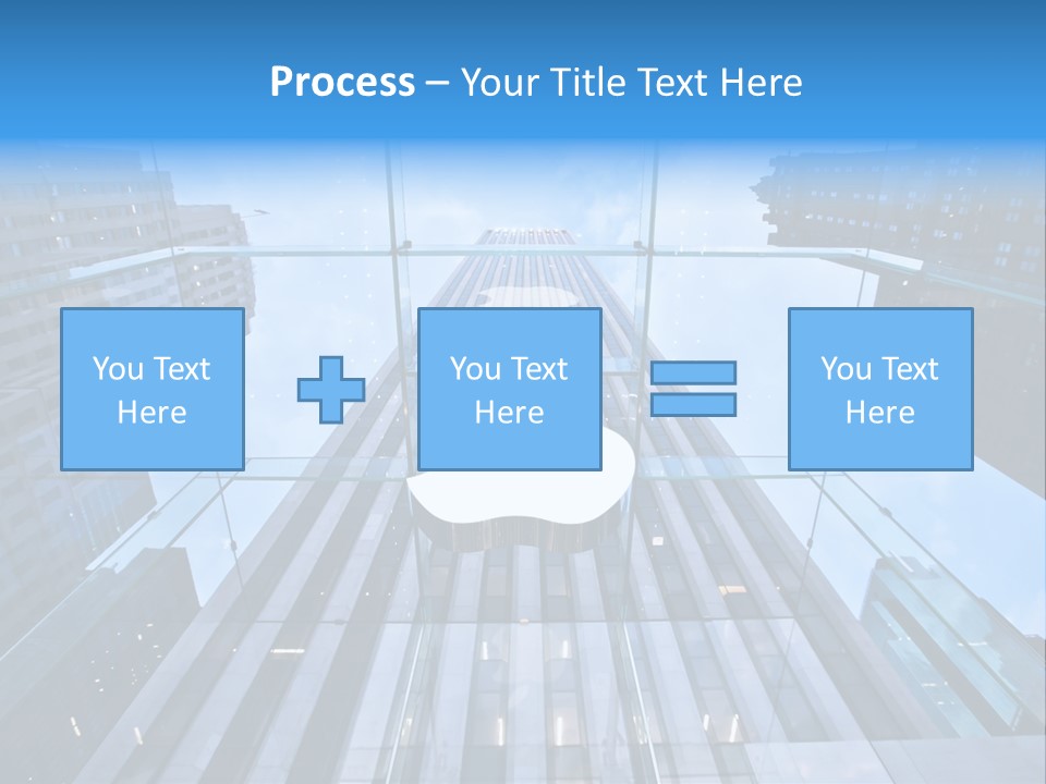 An Apple Logo Is Reflected In A Glass Building PowerPoint Template