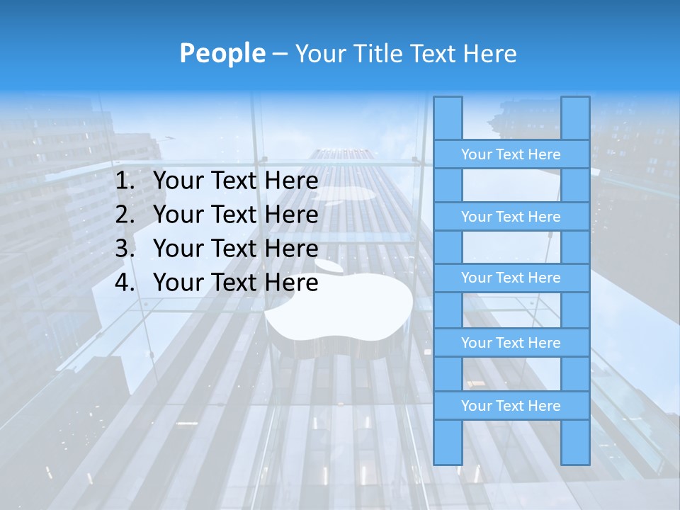 An Apple Logo Is Reflected In A Glass Building PowerPoint Template