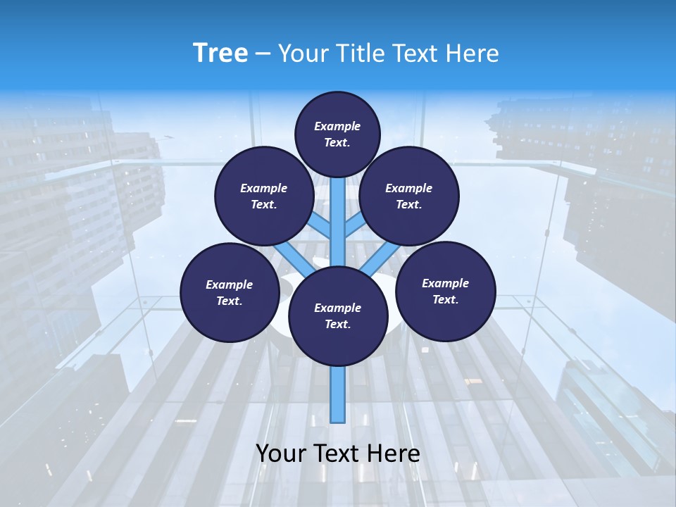 An Apple Logo Is Reflected In A Glass Building PowerPoint Template