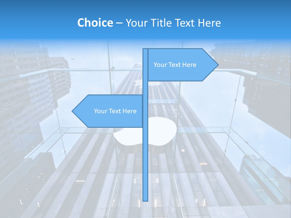 An Apple Logo Is Reflected In A Glass Building PowerPoint Template