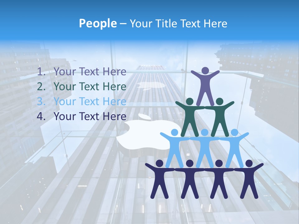 An Apple Logo Is Reflected In A Glass Building PowerPoint Template