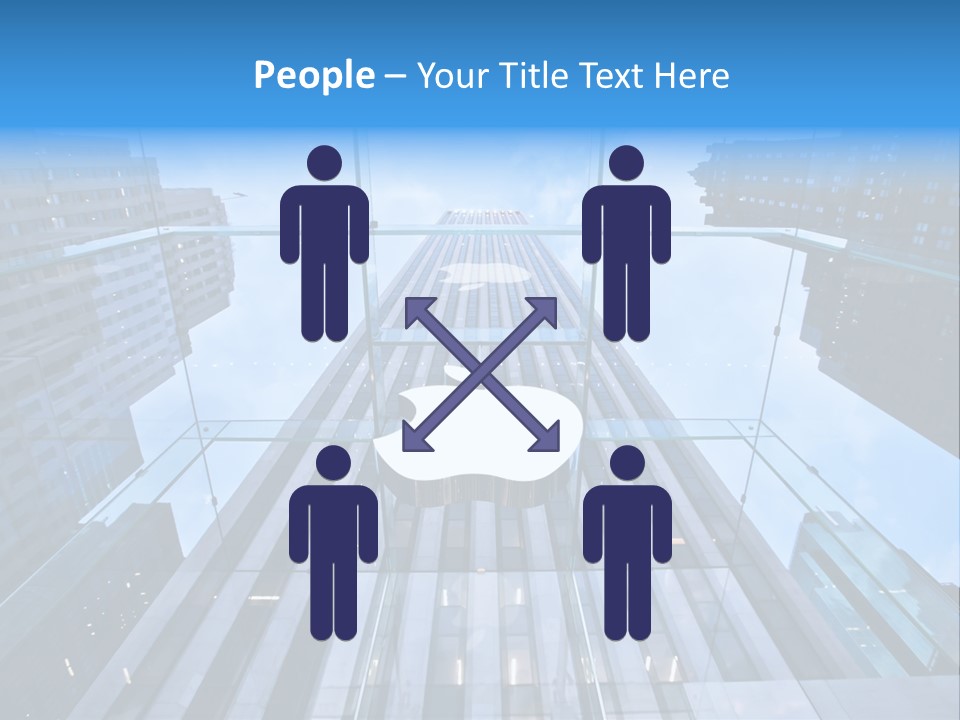 An Apple Logo Is Reflected In A Glass Building PowerPoint Template